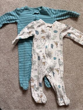 Carter's Blue Striped & White Animal Print Footed One-Pieces, 2-Pack